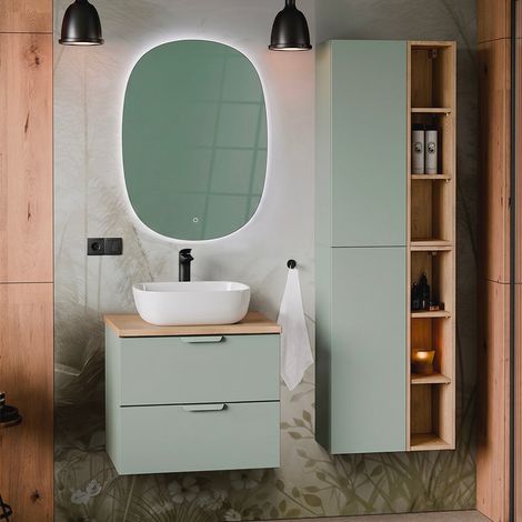 Mueble lavabo 60cm y pedestal Oria verde mate (1/5)