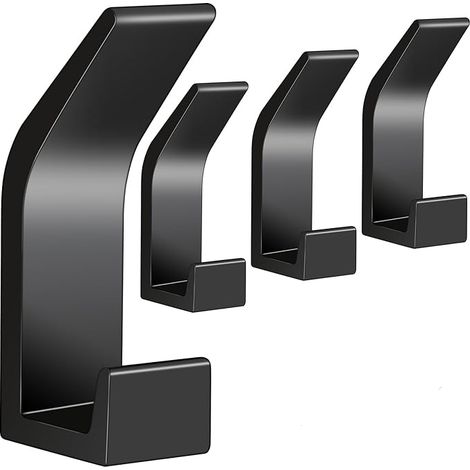 4 Porte Manteau Muraux Aluminium Noirs, Auto-Adhésifs Cuisine Salle Bain Bureau (1/4)