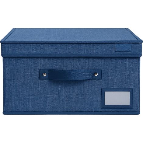 Organizer per armadi in tessuto blu con finestra, misura 33x28x16 cm - Scatole Salvaspazio con struttura in metallo (1/5)