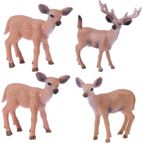 Lot de 4 figurines de cerfs sauvages en plastique, décoration de Noël pour la maison, jouet, cadeau et outil pédagogique pour enfants.-9X8cm (1/3)