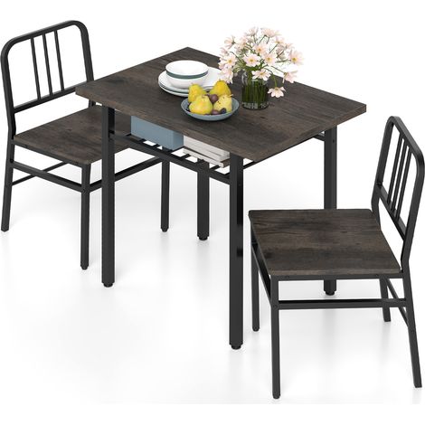 COSTWAY 3-Piece Dining Table Set Rectangular Kitchen Table & 2 Chairs-Gray (1/5)