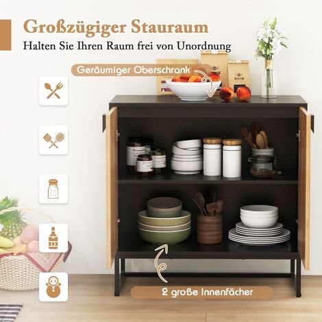Sideboard mit 2 turen kuchenschrank mit regal buffetschrank modern mit metallbeinen 80 x 40 x 80 cm schwarz
