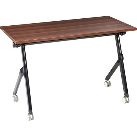 Folding Office Desk Dark Brown and Black Metal Frame MFC Tabletop 120 x 60 cm Foldable Portable Mobile Table with Casters Modern Design BENDI