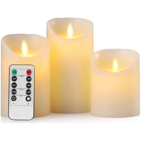 Pair LED-Kerzen, flammenlose Kerzen. 3er-Set (10, 12,5, 15 cm) mit realistisch flackerndem Flammeneffekt, Fernbedienung mit 10 Funktionsmenüs und 24-Stunden-Timer.