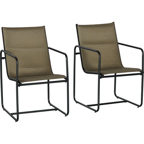 Lot de 2 chaises de jardin noir et marron, avec revêtement respirant et cadre métal robuste, 54 x 66,5 x 88 cm (1/5)