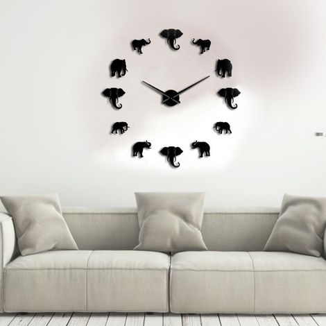 Horloge murale éléphant en miroir acrylique, 3D à monter soi-même, horloge murale décorative élégante et simple. (1/5)