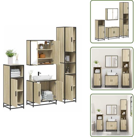 Armario de lavabo - vidaXL Juego de muebles de baño 4 pzas contrachapada roble sonoma - Muebles de baño contrachapados