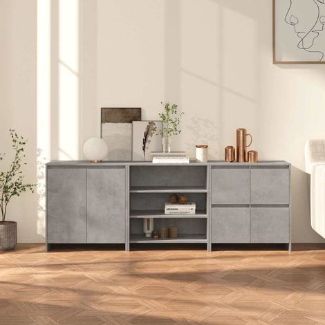 Lot de 3 Buffet - Armoire de rangement Enfilade Gris béton Bois d'ingénierie BV405206 - BonneVie (1/5)