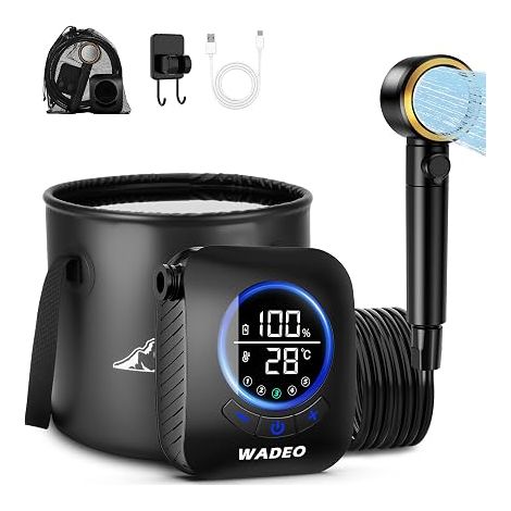 Douche Portable pour Camping, Pompe de Douche de Camping Rechargeable 8000mAh, 5 Modes de Douche et Étanche IPX8, Douche Extérieure pour Randonnée, Voyages, Voiture, Animaux (1/5)