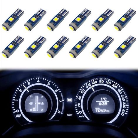 12 luci a LED T5 per cruscotto, 12V, senza interferenze, bianche, di ricambio per il quadro strumenti (1/4)
