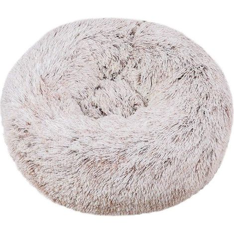 Rundes Hundebett aus Plüsch, weiches Katzensofa, rutschfest, Größe & Farbe wählbar (Braun, 50cm)