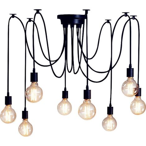 Plafonnier Vintage Antique E27 Lustre Rétro 8 Têtes Noire Suspension Luminaire D'Intérieur (1/5)