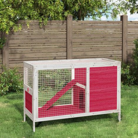 Cage à lapin rouge, mesurant 103 x 44 x 69,5 cm, en bois de pin massif.