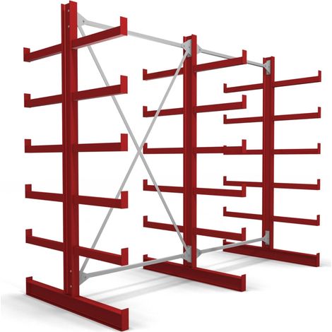 STIER Kragarmregal doppelseitig 2 Felder mit 5 Ebenen 2600x2000x500mm feuerrot (1/4)