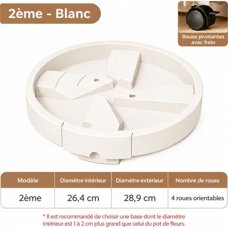 Support pot de fleurs rond à roulettes plastique plateau n° 2 blanc cassé soucoupe 30 × 9 × 30 cm 810 g – Livraison gratuite