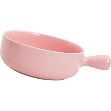 Bol Céramique Rose avec Poignée Plat de Cuisson Multifonction pour Salade Nouilles Cuisson Four Maison (1/5)