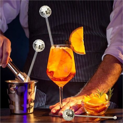 Agitateur Cocktail Boule Disco - 24 Pièces - 20 cm - Pour Café Thé Cocktail - Lot Complet (1/5)