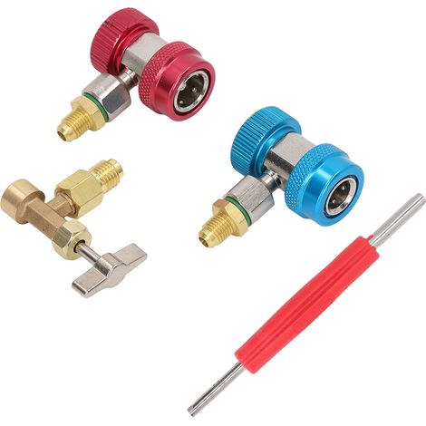 Kit adaptateur R134A pour raccord rapide de robinet de carburant, extracteur de double valve pour installation dans les systèmes de climatisation automobile (1/5)