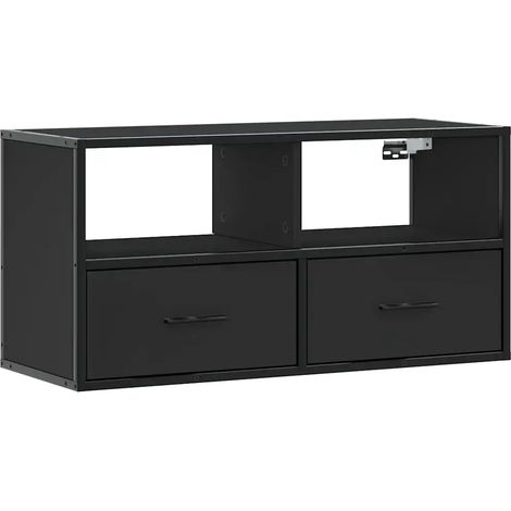 Meuble TV mural pratique design industriel rangement 80 x 31 x 39,5 cm en bois noir (1/5)