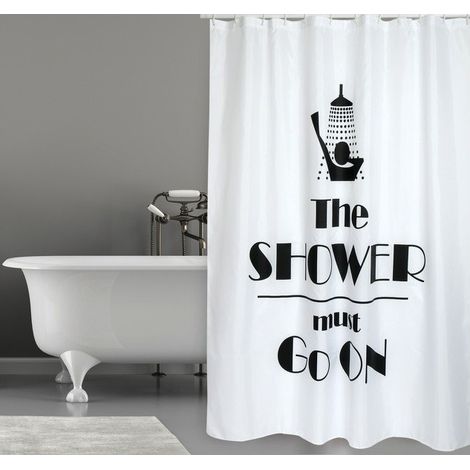 Rideau de douche Polyester SHOWER 180x200cm QUALITE PREMIUM Noir & Blanc - Anneaux inclus MSV