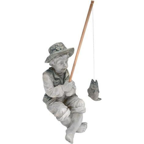 Frédéric le Petit Pêcheur d'Avignon Statue de Pêcheur pour Jardin, 38 cm, polyrésine, deux tons pierre
