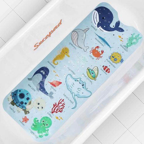 Badewannenmatte Kinder rutschfest 100x40 cm mit Saugnäpfen, Cartoon Meeresmotive, BPA-frei (1/5)