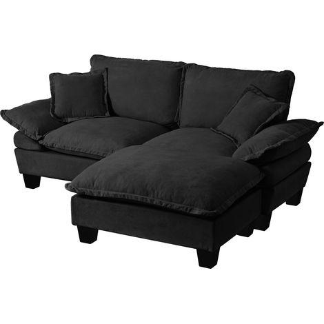 Modulares L-Ecksofa aus schwarzem Chenille mit beweglicher Ottomane und 2 Kissen MODENUIT (1/5)
