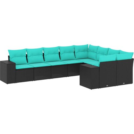 9-teiliges Gartensofa-Set mit Kissen, schwarzes Polyrattan vidaXL (1/5)