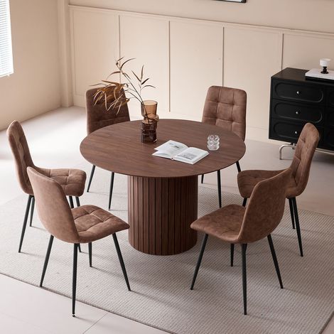 Wokaka Tavolo Rotondo - Tavolo da pranzo con base in legno - Ampio piano in MDF - Tavolo da pranzo in stile contemporaneo - L120 x H76 cm - Marrone scuro