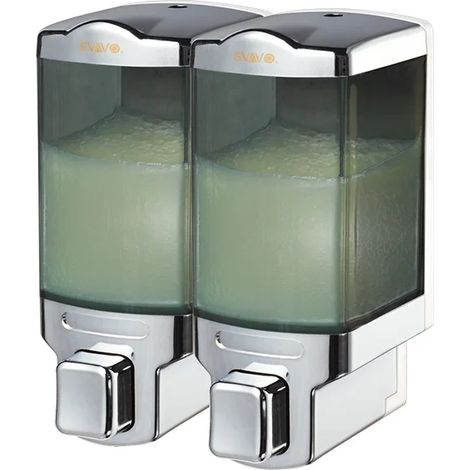 Distributeur de savon liquide manuel (chrome et marron) 480 ml x 2 - Double distributeur de savon liquide - Accessoires salle de bain et cuisine - Distributeur de savon à pression manuelle (1/5)