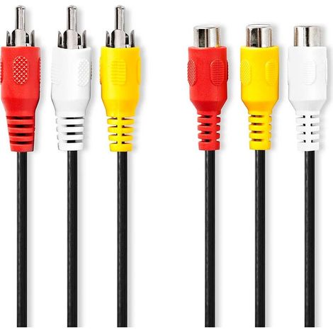 Cable video composite 3x rca male 3x rca female plaque nickel 480p 200 m rond pvc noir label (1/2)