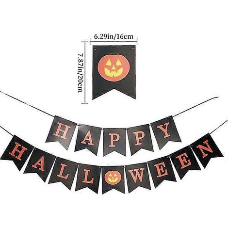 Décoration de fête d'Halloween : Guirlande lumineuse « Joyeux Halloween » citrouille en papier, accessoires de bricolage, décoration de bar maison hantée, style 1 L (1/5)