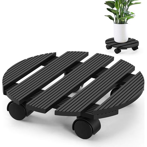 Wolketon Soporte para Plantas WPC Redondo 30 cm, Gris, Ruedas para Macetas, Carro para Plantas, Capacidad 80 kg (1/4)