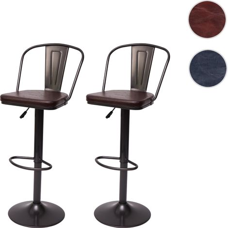2x Tabouret de bar HWC-H10a, réglable en hauteur, pivotant, design industriel - vintage noir-gris (1/5)
