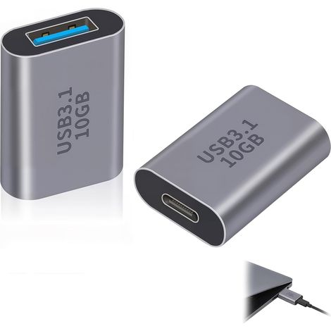 Lot de 2 adaptateurs USB-C femelle vers USB 3.1 Gen2 femelle, connecteur Type C vers USB-A 10 Gbit/s, adaptateur haute vitesse pour la charge et le transfert de données, compatible avec les ordinateur (1/5)