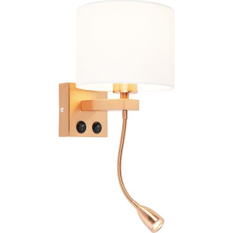 QAZQA Applique con braccio flessibile brescia combi - Moderno - Tessuto,Acciaio - Bianco/Rame - Tondo (non sostituibile) LED Max. 1 x 1 Watt