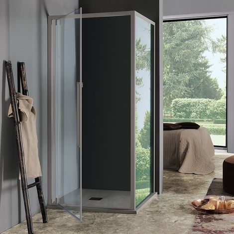 Samo - Porte de douche pivotante 77 - 81 cm Profilés noir mat verre transparent Version Droite - ACRUX