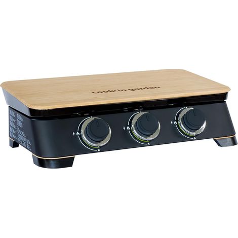 MF - Plancha de Gas DUNE 70 - 3 Quemadores - Hierro Fundido Esmaltado - Tapa Tabla de Cortar Bambú - Recogegrasa - Hasta 12 Comensales (1/5)