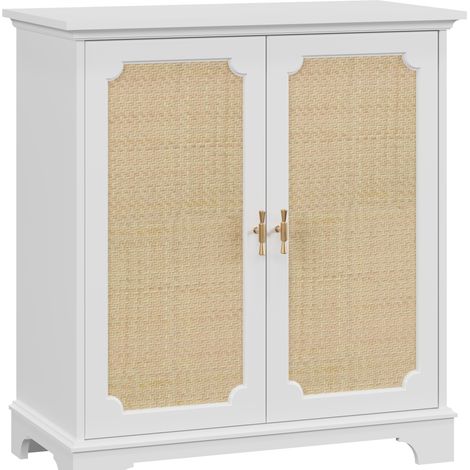 Credenza buffet con ante decorative in rattan 80 x 38 x 86 cm bianca MODENUIT (1/5)