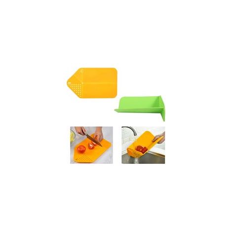 Antibakterielle Kunststoffschale, faltbares Schneidebrett mit integrierter Tropfschale, zweiteiliges Picknickset (grün, orange, faltbar).-Crezuo