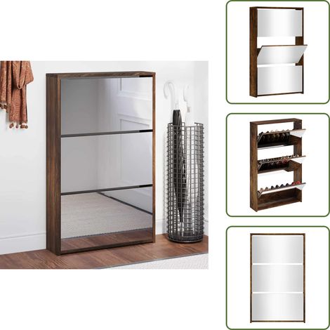 Scarpiera per ingresso - vidaXL Scarpiera con Specchio a 3 Livelli Rovere fumo 63x17x102,5 cm - Scarpiera per soggiorno
