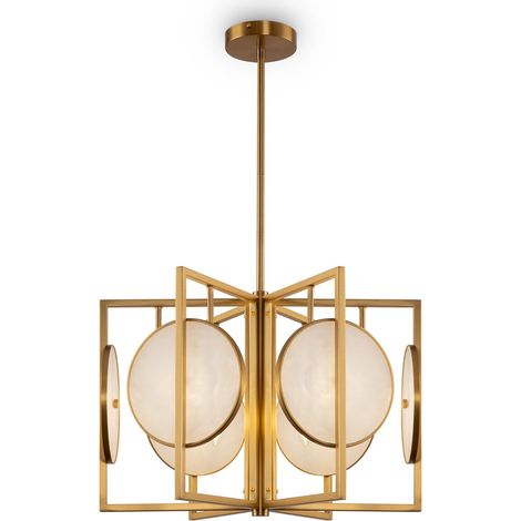 Lampadario Contemporaneo Marmo Metallo Oro 6 Luci Diffusori Bianchi (1/4)
