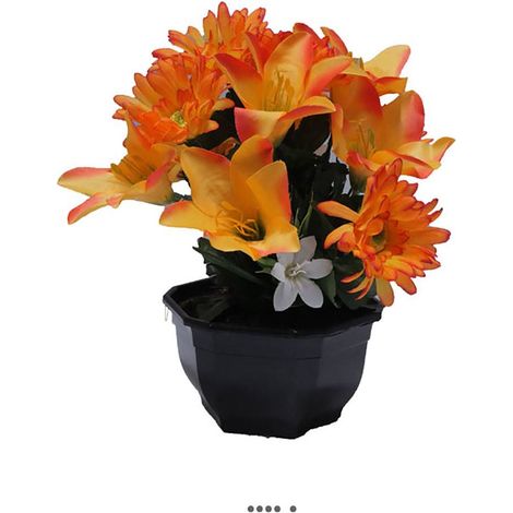 Vasque fleurs artificielles cimetière gerberas et lys H 28 cm D 25 cm Orange - couleur: Orange