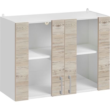 Mueble alto de cocina Eco Nogal Blanqueado 2 puertas L 80 cm (1/5)