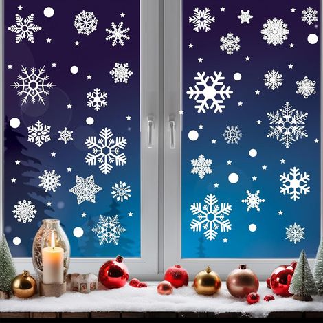 Stickers Noel Fenetre 247 Pièces Decoration Noel Fenetre Electrostatique Réutilisable Décoration DIY Deco Vitre Noel Interieur Maison Vitrine Verre Flocons de Neige Blanc (1/5)