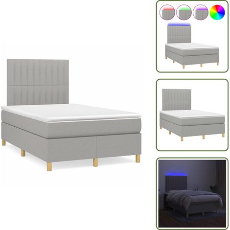 Sommier à lattes de lit matelas LED gris clair 120x190 cm tissu - Sommier Tapissier - Lit Double - Matelas Led - Éclairage LED - Tête De Lit Ajustable (1/5)