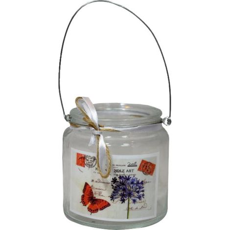 Portacandele portatile in vetro con farfalla, ideale per decorare interni e patio. (1/2)