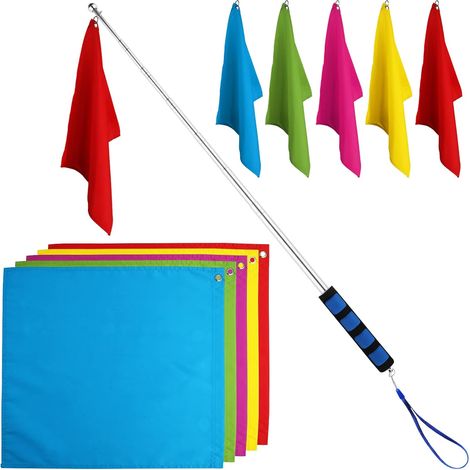 Lot de 5 drapeaux d'entraînement pour chevaux, avec mâts télescopiques de 1,6 m (cinq couleurs) (1/5)