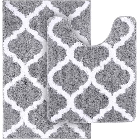 Ensemble de 2 tapis de bain en microfibre, tapis de toilette en forme de U, antidérapant et absorbant, lavable en machine, beige 61 x 41 cm + 61 x 51 cm (gris) (1/5)