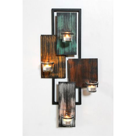 DanDiBo Wandteelichthalter Abstrakt Metall Wand Schwarz 60 cm Teelichthalter Kerzenhalter Wandkerzenhalter Wandleuchter